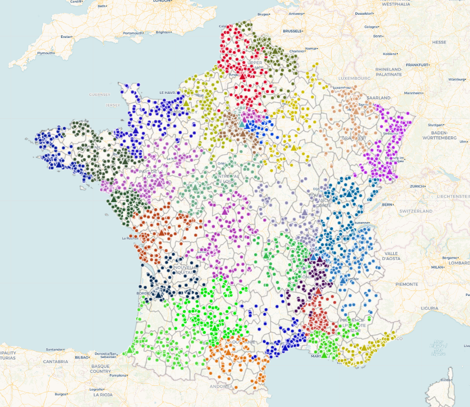Carte de france avec les points de vente UGA