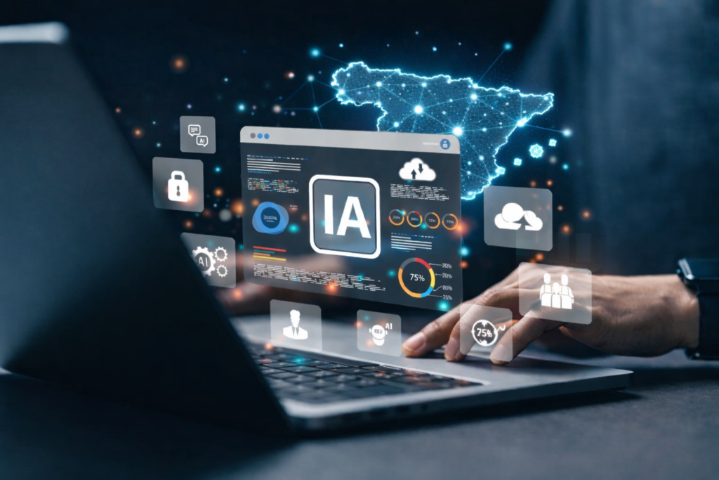 Interfaz de inteligencia artificial con datos y gráficos en una pantalla de ordenador